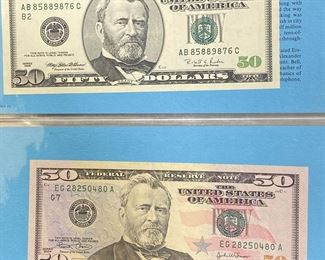 These vintage $50 Dollar Bills are for sale! Please text or call 703-268-9529 or email tysonsjewelry@yahoo.com for inquiries.