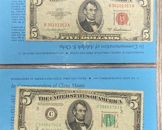 These vintage $5 Dollar Bills are for sale! Please text or call 703-268-9529 or email tysonsjewelry@yahoo.com for inquiries.