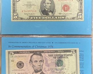 These vintage $5 Dollar Bills are for sale! Please text or call 703-268-9529 or email tysonsjewelry@yahoo.com for inquiries.