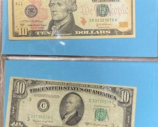 These vintage $10 Dollar Bills are for sale! Please text or call 703-268-9529 or email tysonsjewelry@yahoo.com for inquiries.