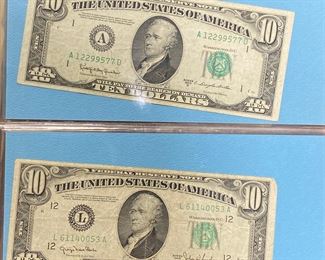 These vintage $10 Dollar Bills are for sale! Please text or call 703-268-9529 or email tysonsjewelry@yahoo.com for inquiries.