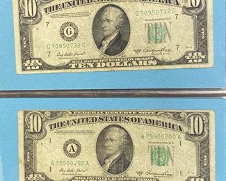 These vintage $10 Dollar Bills are for sale! Please text or call 703-268-9529 or email tysonsjewelry@yahoo.com for inquiries.