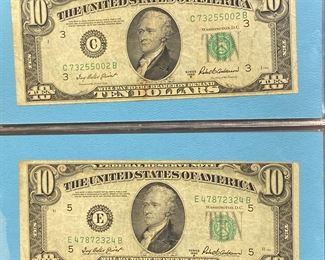 These vintage $10 Dollar Bills are for sale! Please text or call 703-268-9529 or email tysonsjewelry@yahoo.com for inquiries.