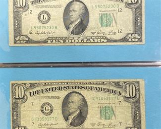 These vintage $10 Dollar Bills are for sale! Please text or call 703-268-9529 or email tysonsjewelry@yahoo.com for inquiries.