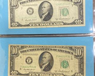 These vintage $10 Dollar Bills are for sale! Please text or call 703-268-9529 or email tysonsjewelry@yahoo.com for inquiries.