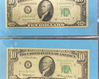 These vintage $10 Dollar Bills are for sale! Please text or call 703-268-9529 or email tysonsjewelry@yahoo.com for inquiries.