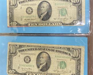 These vintage $10 Dollar Bills are for sale! Please text or call 703-268-9529 or email tysonsjewelry@yahoo.com for inquiries.