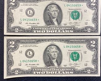 These vintage $2 Dollar Bills are for sale! Please text or call 703-268-9529 or email tysonsjewelry@yahoo.com for inquiries.