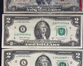 These vintage $2 Dollar Bills are for sale! Please text or call 703-268-9529 or email tysonsjewelry@yahoo.com for inquiries.