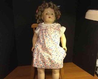 Large Vintage Doll with Chair