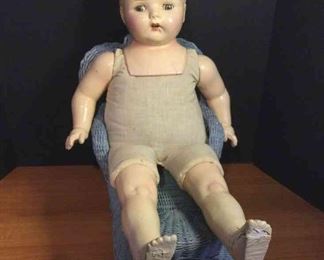 Vintage Doll Marked Royal With Chair