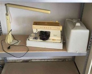 Vintage Table Top Sewing Machine And Lamp