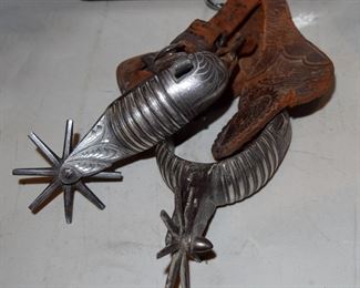 19th Century Mexican Spurs with Silver Inlay