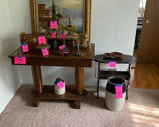 antique table, decor, antiques, pictures, etc