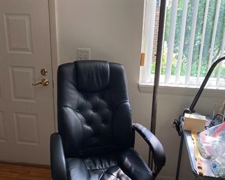 leather desk chair, lamps, etc