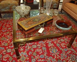 Glass and brass coffee table
