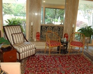 Bamboo side chairs on large Asian rug