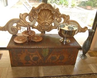Architectural antique with brass on a wooden box