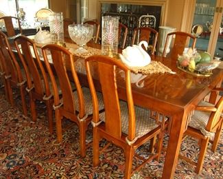 Antique Asian rug under dining table