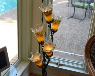 Very unusual branch lamp with art glass shades