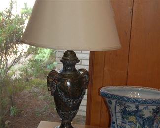 Brass lamp and ceramic planter