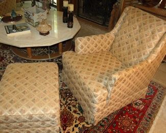 Upholstered chair and ottoman