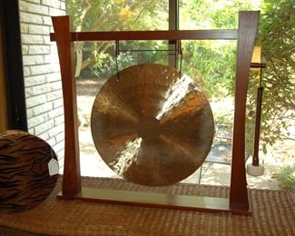 Asian brass gong on stand