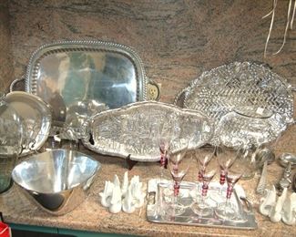 Silver plate and pewter serving ware