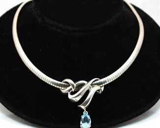 Sterling Necklace with Aqua tone Pendant