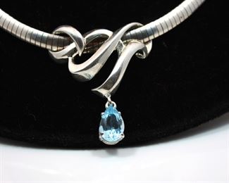 Sterling Necklace with Aqua tone Pendant