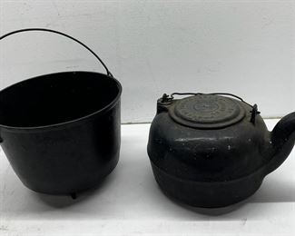 012 Vintage Cast Iron Kettle And Cauldron