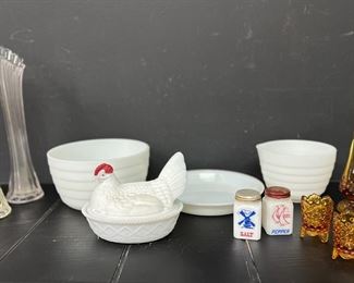 Amber Glass And Milk Glass Decor