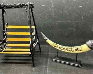 Carved Tusk Wrought Iron Swing