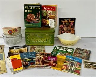 Vtg Bread Box, Cookbooks Mixing Bowls