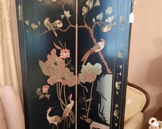 4 panel oriental room divider/screen, hand carved, 2 sides, each different