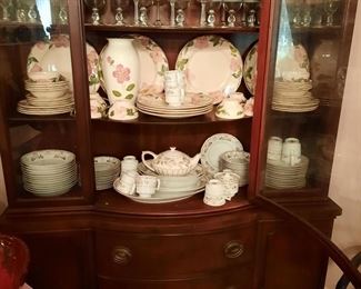 china cabinet and hutch, desert rose china, harmony house classique gold china
