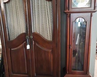 vintage wardrobe and grandfather clock