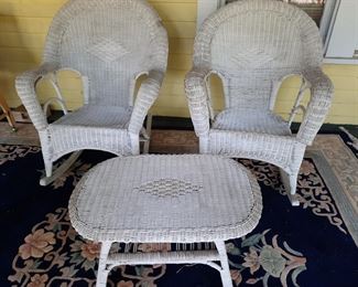 2 wicker rockers and table set