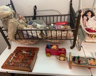 Brass Doll Bed and Fisher Price Toys