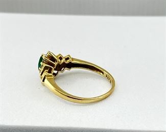 14K yellow gold ring small Emerald shape with Diamonds. 3.20 gr. $150.-