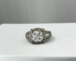 14K white gold Engagement Ring with One CZ Square shape Diamond. 4.80 gr. $220.-