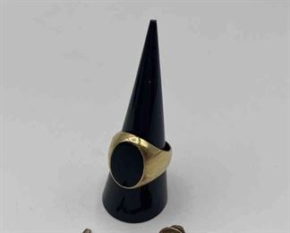 Black Onyx and 14K Mens Ring  Tie Pin