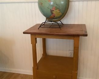 Wood Side Table and Vintage Globe