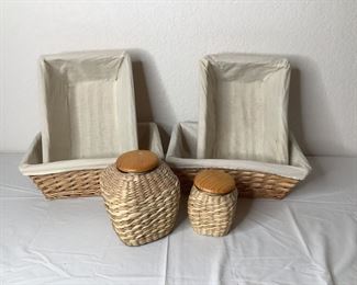 Wicker Baskets and Wicker Covered Glass Jars