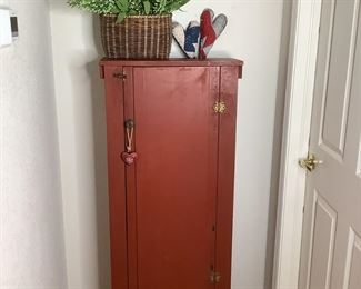 Farmhouse Style Cabinet and Wicker Flower Basket