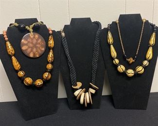 Five Bold Brown Patterned Necklaces