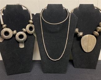 Four Bold Silver Colored Necklaces