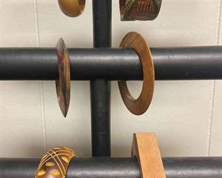 Six Wooden Bangle Bracelets