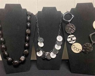 Three Bold Black And White Necklaces