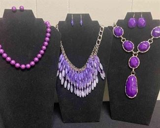 Three Bright Purple Sets Necklace And Earrings